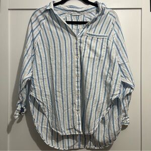 aerie Stripped Blue White Button Up Long Sleeve Womens Oversized XXS